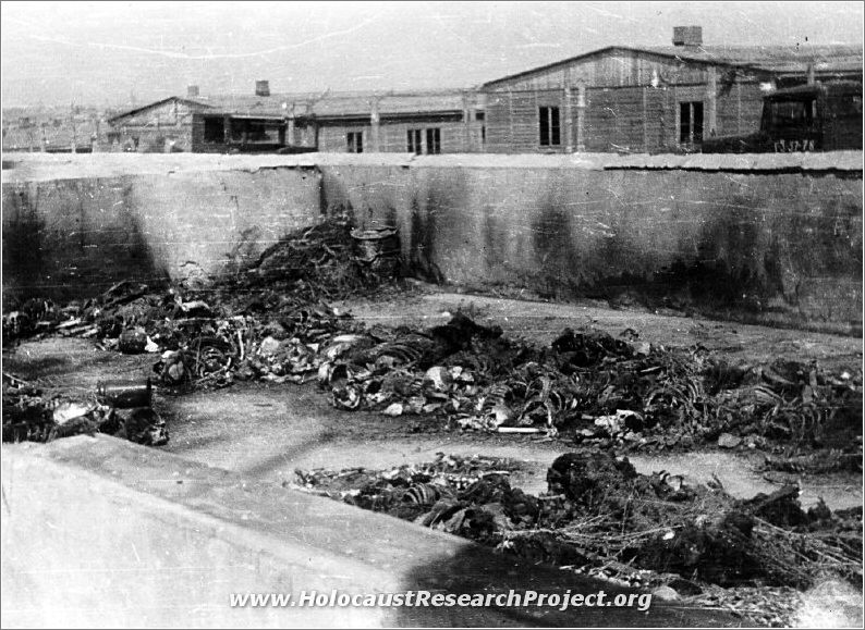 Corpes outside the crematorium at Majdanek